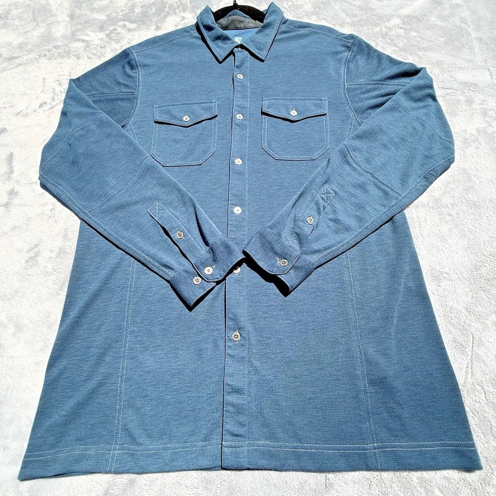KUHL Mens Blue Long Sleeve Button Down Shirt Waffle Knit‎ Outdoor Size Large